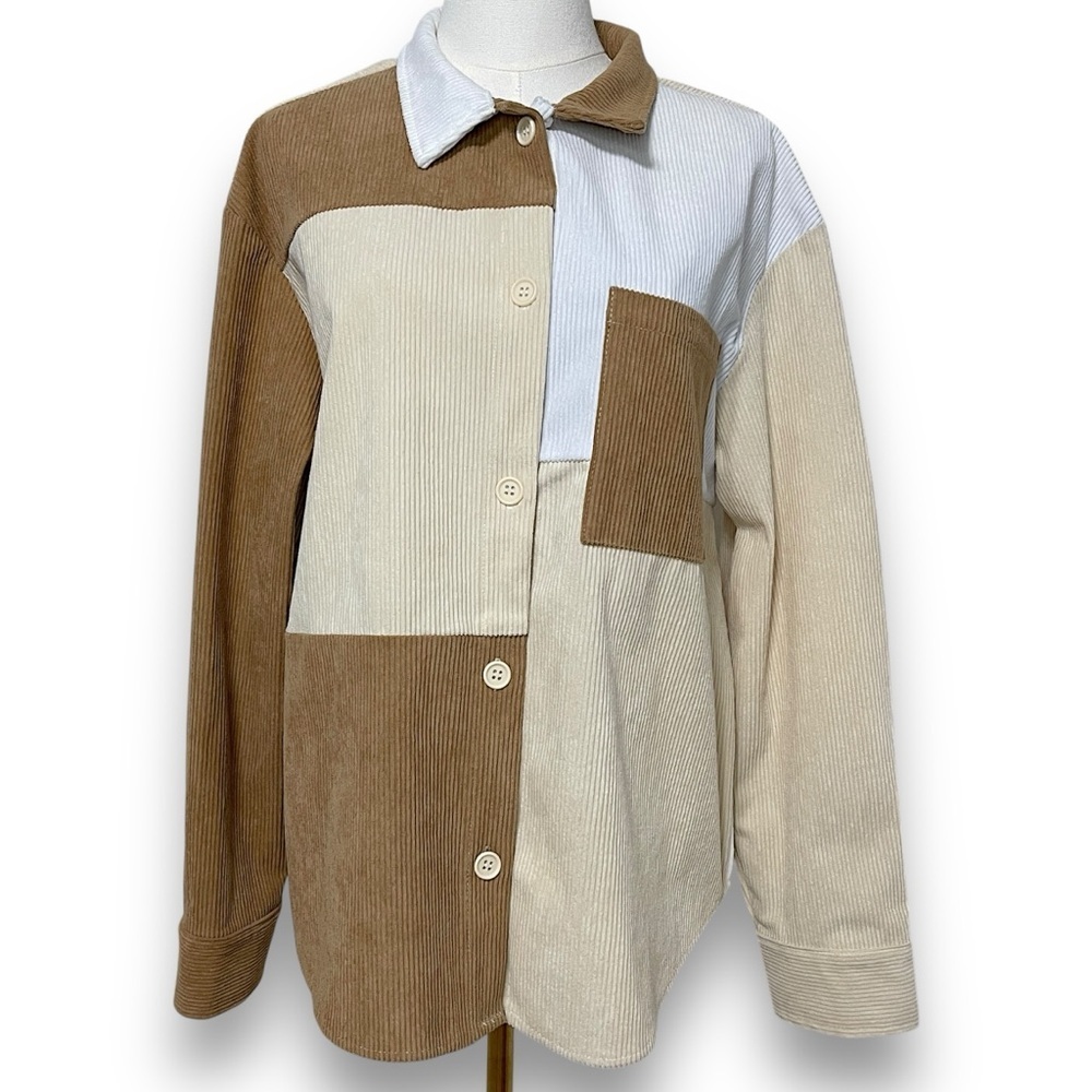 Stella Tweed Colorblock Corduroy Shacket Women's Small Oversized Chest Pocket